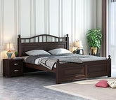 ONIJA Solid Sheesham Wood King Size Bed Without Storage Wooden Double Bed Palang Bed for Bedroom Living Room Furniture - WALNUT FINISH